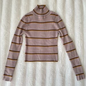Pink Republic Ribbed Sweater with Mustard, Pink, and Gray Stripes